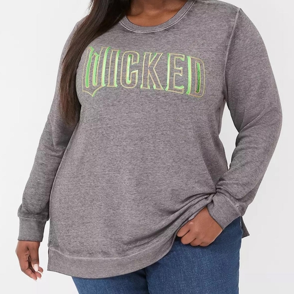 Lane Bryant Tops - Lane Bryant Gray Sweatshirt with Green 'Wicked' Print